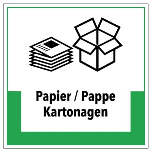 Aufkleber Hinweis Abfallkennzeichnung "Papier/Pappe Kartonagen" Müllentsorgung Recycling Schild Folie selbstklebend, grün | 5-40cm Made in Germany, Größe: 10x10 cm Aufkleber Hinweis Abfallkennzeichnung "Papier/Pappe Kartonagen" Müllentsorgung Recycling Schild Folie selbstklebend, grün | 5-40cm Made in Germany, Größe: 10x10 cm von MBS SIGNS