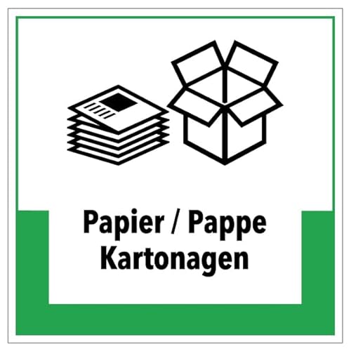 Aufkleber Hinweis Abfallkennzeichnung"Papier/Pappe Kartonagen" Müllentsorgung Recycling Schild Folie selbstklebend, grün | 5-40cm Made in Germany, Größe: 20x20 cm von MBS SIGNS