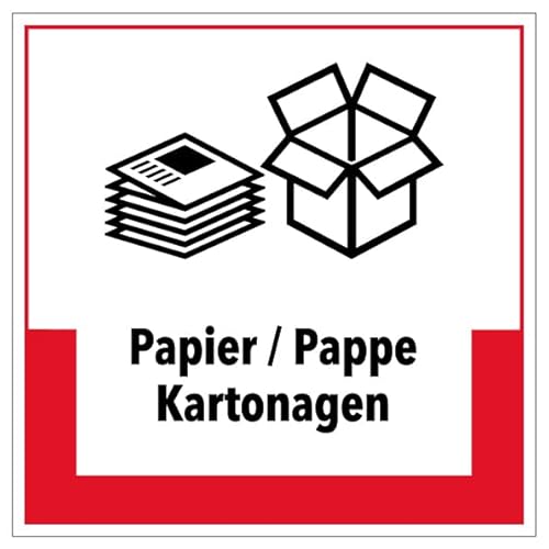 Aufkleber Hinweis Abfallkennzeichnung "Papier/Pappe Kartonagen" Müllentsorgung Recycling Schild Folie selbstklebend, rot | 5-40cm Made in Germany, Größe: 10x10 cm Aufkleber Hinweis Abfallkennzeichnung "Papier/Pappe Kartonagen" Müllentsorgung Recycling Schild Folie selbstklebend, rot | 5-40cm Made in Germany, Größe: 10x10 cm von MBS SIGNS