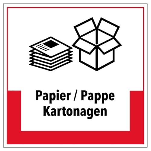 Aufkleber Hinweis Abfallkennzeichnung"Papier/Pappe Kartonagen" Müllentsorgung Recycling Schild Folie selbstklebend, rot | 5-40cm Made in Germany, Größe: 20x20 cm von MBS SIGNS