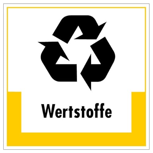 Aufkleber Hinweis Abfallkennzeichnung "Wertstoffe" Müllentsorgung Recycling Schild Folie selbstklebend, gelb | 5-40cm Made in Germany, Größe: 10x10 cm Aufkleber Hinweis Abfallkennzeichnung "Wertstoffe" Müllentsorgung Recycling Schild Folie selbstklebend, gelb | 5-40cm Made in Germany, Größe: 10x10 cm von MBS SIGNS