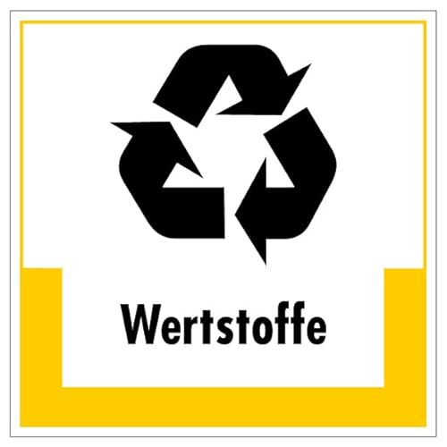 Aufkleber Hinweis Abfallkennzeichnung"Wertstoffe" Müllentsorgung Recycling Schild Folie selbstklebend, gelb | 5-40cm Made in Germany, Größe: 20x20 cm von MBS SIGNS