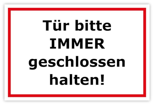MBS-SIGNS® Aufkleber Hinweis „Tür bitte IMMER geschlossen halten!“, Größe wählbar, Made in Germany, Schwarz / Weiß / Rot, Vinyl, Warnaufkleber, minimalistisch, 45x30cm von MBS-SIGNS