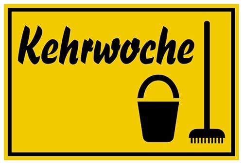 MBS SIGNS Aufkleber Sauberkeit "Kehrwoche" Hinweis Schild Folie selbstklebend, signalgelb | Vinyl, Größen wählbar, Made in Germany, Größe: 20x30cm von MBS SIGNS