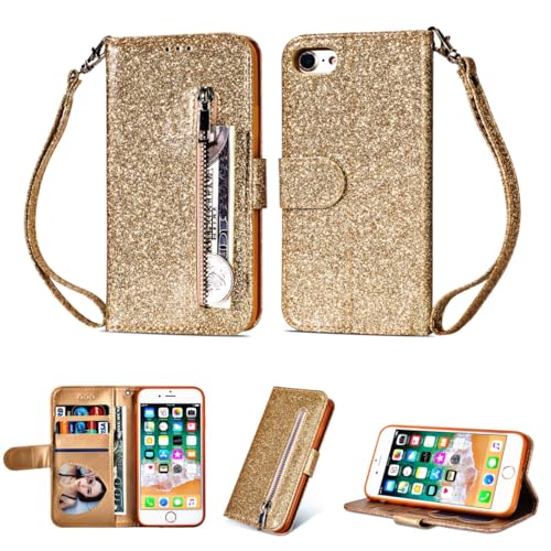 MBSLFY Handyhülle für Samsung Galaxy S24 Ultra,Flip Case Lederhülle Reißverschluss Magnetverschluss Brieftasche mit 3 Kartenfächern Standfuntion Retro Matt Ledertasche- Golden von MBSLFY