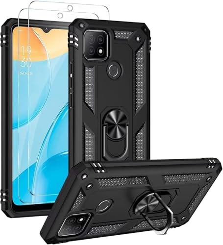 MBSLFY Hülle für Motorola Moto G8 Power Lite Schutzhülle, 2*Schutzfolie Schutzglas, Ringhalter Ständer Stabile Stoßfest Cover Case Handy Hüllen, Schwarz von MBSLFY
