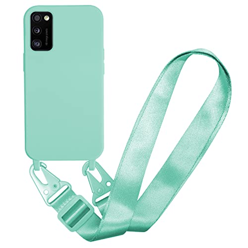 MBSLFY Silikon Handykette für Samsung Galaxy A41 Hülle mit Band,Verstellbarer Halskette Handyhülle,Necklace Hülle mit Band, Handyhülle für zum Umhängen,Case mit Schnur,Minz grün von MBSLFY