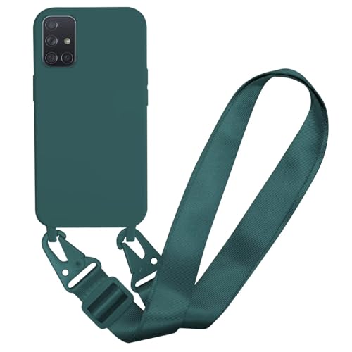 MBSLFY Silikon Handykette für Samsung Galaxy A51 4G Hülle mit Band,Verstellbarer Halskette Handyhülle,Necklace Hülle mit Band, Handyhülle für zum Umhängen,Case mit Schnur,Dunkel grün von MBSLFY