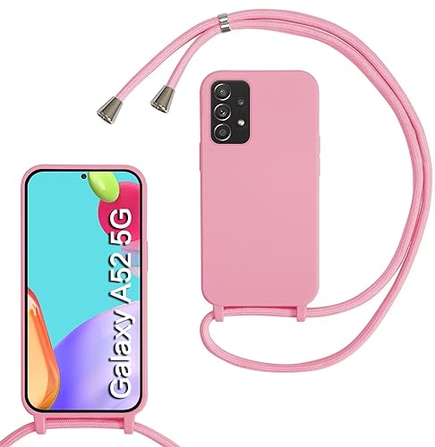 MBSLFY Silikon Handykette für Samsung Galaxy A52S/A52 5G Hülle mit Band,Verstellbarer Halskette Handyhülle,Necklace Hülle mit Band, Handyhülle für zum Umhängen,Case mit Schnur,Rosa von MBSLFY