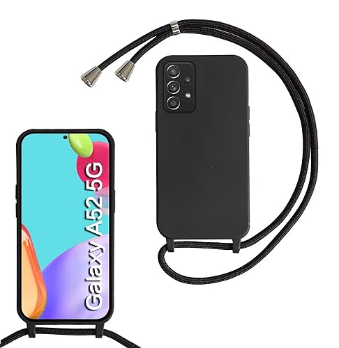 MBSLFY Silikon Handykette für Samsung Galaxy A52S/A52 5G Hülle mit Band,Verstellbarer Halskette Handyhülle,Necklace Hülle mit Band, Handyhülle für zum Umhängen,Case mit Schnur,Schwarz von MBSLFY