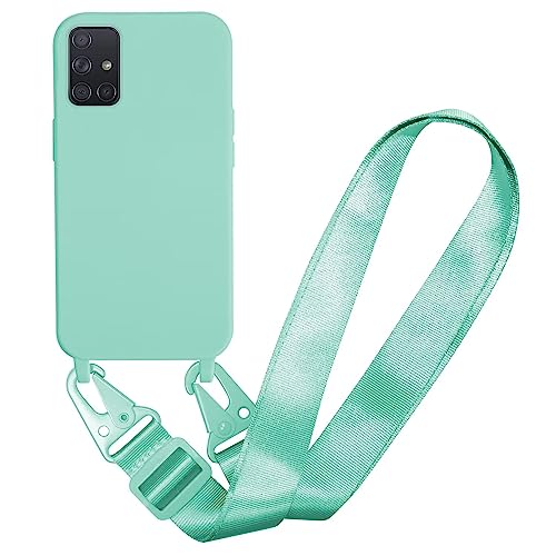 MBSLFY Silikon Handykette für Samsung Galaxy A71 4G Hülle mit Band,Verstellbarer Halskette Handyhülle,Necklace Hülle mit Band, Handyhülle für zum Umhängen,Case mit Schnur,Minz grün von MBSLFY