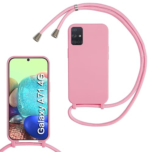 MBSLFY Silikon Handykette für Samsung Galaxy A71 4G Hülle mit Band,Verstellbarer Halskette Handyhülle,Necklace Hülle mit Band, Handyhülle für zum Umhängen,Case mit Schnur,Rosa von MBSLFY