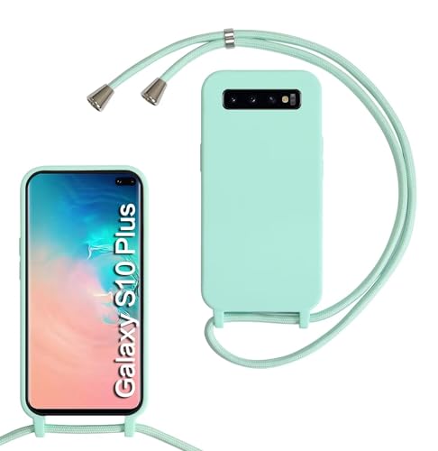 MBSLFY Silikon Handykette für Samsung Galaxy S10 Plus Necklace Hülle mit Band, Verstellbarer Halskette Handyhülle, Handyhülle für zum Umhängen, Case mit Schnur, Minz grün von MBSLFY