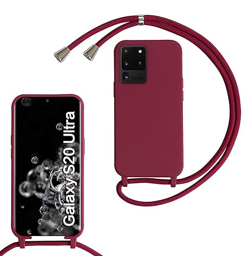 MBSLFY Silikon Handykette für Samsung Galaxy S20 Ultra Hülle mit Band,Verstellbarer Halskette Handyhülle,Necklace Hülle mit Band, Handyhülle für zum Umhängen,Case mit Schnur,Rot von MBSLFY