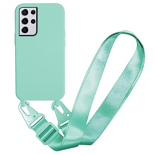 MBSLFY Silikon Handykette für Samsung Galaxy S21 Ultra Hülle mit Band,Verstellbarer Halskette Handyhülle,Necklace Hülle mit Band, Handyhülle für zum Umhängen,Case mit Schnur,Minz grün von MBSLFY