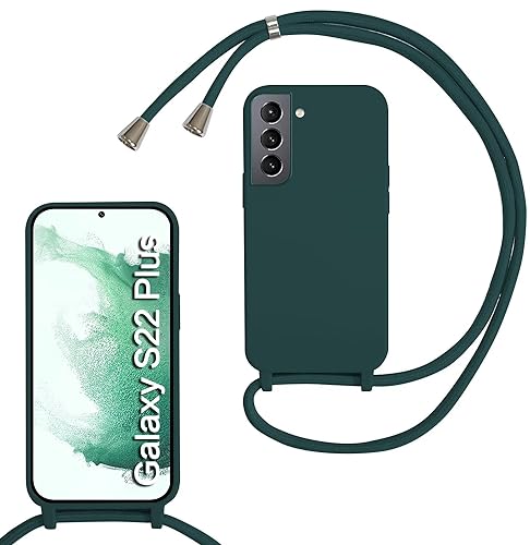 MBSLFY Silikon Handykette für Samsung Galaxy S22 Plus Hülle mit Band,Verstellbarer Halskette Handyhülle,Necklace Hülle mit Band, Handyhülle für zum Umhängen,Case mit Schnur,Dunkel grün von MBSLFY