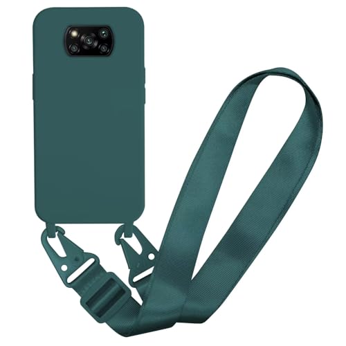 MBSLFY Silikon Handykette für Xiaomi Poco X3 NFC/Poco X3/Poco X3 Pro Hülle mit Band,Verstellbarer Halskette Handyhülle,Necklace Hülle mit Band, Handyhülle für zum Umhängen,Case mit Schnur,Dunkel grün von MBSLFY