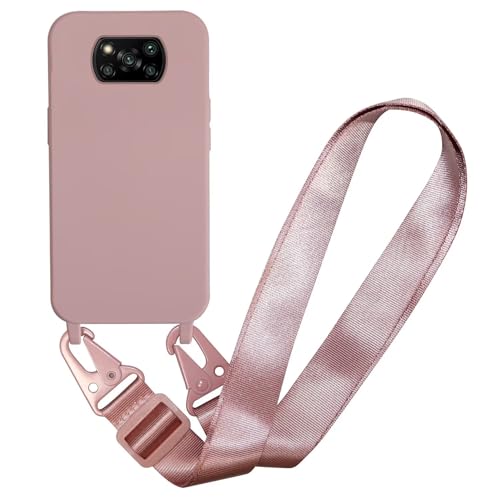 MBSLFY Silikon Handykette für Xiaomi Poco X3 NFC/Poco X3/Poco X3 Pro Hülle mit Band,Verstellbarer Halskette Handyhülle,Necklace Hülle mit Band, Handyhülle für zum Umhängen,Case mit Schnur,Hell Pink von MBSLFY