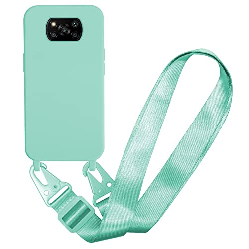 MBSLFY Silikon Handykette für Xiaomi Poco X3 NFC/Poco X3/Poco X3 Pro Hülle mit Band,Verstellbarer Halskette Handyhülle,Necklace Hülle mit Band, Handyhülle für zum Umhängen,Case mit Schnur,Minz grün von MBSLFY