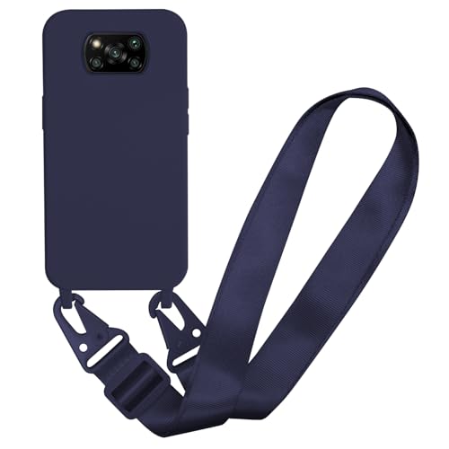 MBSLFY Silikon Handykette für Xiaomi Poco X3 NFC/Poco X3/Poco X3 Pro Hülle mit Band,Verstellbarer Halskette Handyhülle,Necklace Hülle mit Band, Handyhülle für zum Umhängen,Case mit Schnur,Navy blau von MBSLFY