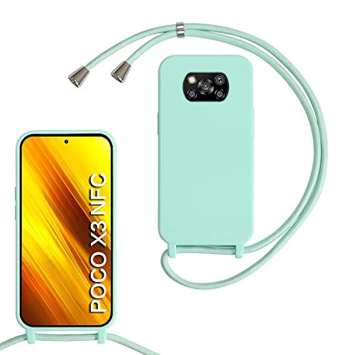 MBSLFY Silikon Handykette für Xiaomi Poco X3 NFC/Poco X3/Poco X3 Pro Necklace Hülle mit Band, Verstellbarer Halskette Handyhülle, Handyhülle für zum Umhängen, Case mit Schnur, Minz grün von MBSLFY