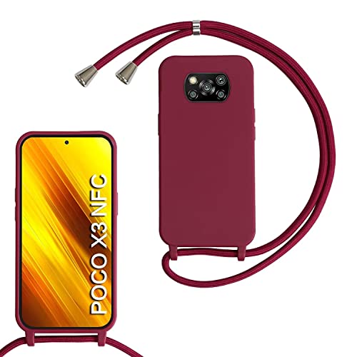 MBSLFY Silikon Handykette für Xiaomi Poco X3 NFC/Poco X3/Poco X3 Pro Necklace Hülle mit Band, Verstellbarer Halskette Handyhülle, Handyhülle für zum Umhängen, Case mit Schnur, Rot von MBSLFY