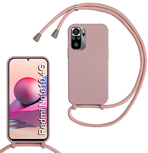 MBSLFY Silikon Handykette für Xiaomi Redmi Note 10 4G/Note 10S Necklace Hülle mit Band, Verstellbarer Halskette Handyhülle, Handyhülle für zum Umhängen, Case mit Schnur, Hell Pink von MBSLFY