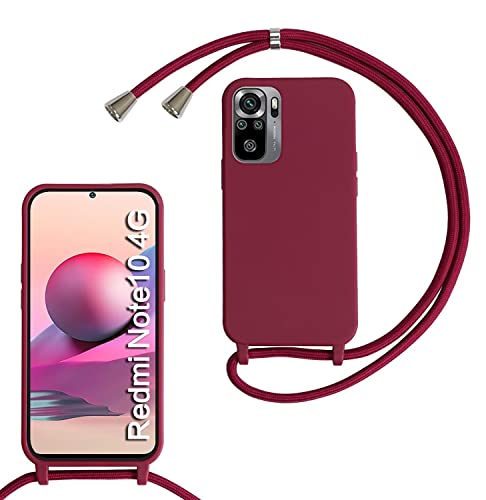 MBSLFY Silikon Handykette für Xiaomi Redmi Note 10 4G/Note 10S Necklace Hülle mit Band, Verstellbarer Halskette Handyhülle, Handyhülle für zum Umhängen, Case mit Schnur, Rot von MBSLFY