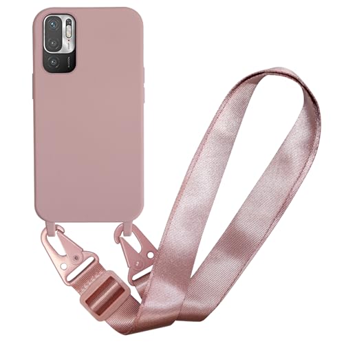 MBSLFY Silikon Handykette für Xiaomi Redmi Note 10 5G Hülle mit Band,Verstellbarer Halskette Handyhülle,Necklace Hülle mit Band, Handyhülle für zum Umhängen,Case mit Schnur,Hell Pink von MBSLFY