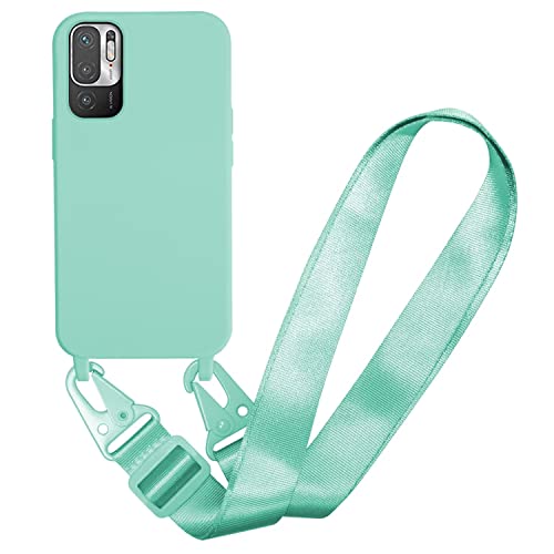 MBSLFY Silikon Handykette für Xiaomi Redmi Note 10 5G Hülle mit Band,Verstellbarer Halskette Handyhülle,Necklace Hülle mit Band, Handyhülle für zum Umhängen,Case mit Schnur,Minz grün von MBSLFY