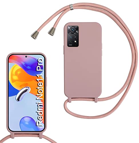 MBSLFY Silikon Handykette für Xiaomi Redmi Note 11 Pro Hülle mit Band,Verstellbarer Halskette Handyhülle,Necklace Hülle mit Band, Handyhülle für zum Umhängen,Case mit Schnur,Hell Pink von MBSLFY