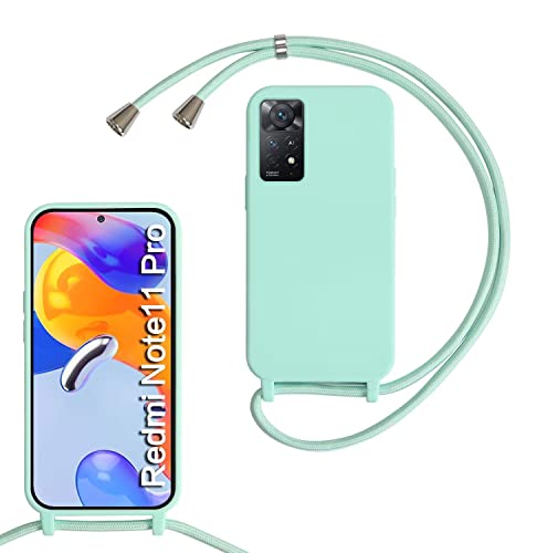 MBSLFY Silikon Handykette für Xiaomi Redmi Note 11 Pro Necklace Hülle mit Band, Verstellbarer Halskette Handyhülle, Handyhülle für zum Umhängen, Case mit Schnur, Minz grün von MBSLFY