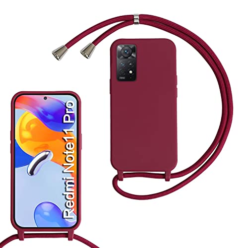 MBSLFY Silikon Handykette für Xiaomi Redmi Note 11 Pro Necklace Hülle mit Band, Verstellbarer Halskette Handyhülle, Handyhülle für zum Umhängen, Case mit Schnur, Rot von MBSLFY