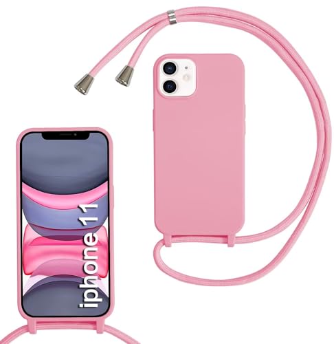 MBSLFY Silikon Handykette für iPhone 11 Necklace Hülle mit Band, Verstellbarer Halskette Handyhülle, Handyhülle für zum Umhängen, Case mit Schnur, Rosa von MBSLFY