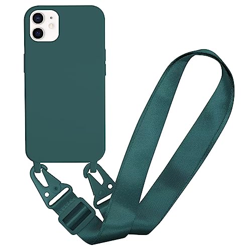 MBSLFY Silikon Handykette für iPhone 12/12 Pro Hülle mit Band,Verstellbarer Halskette Handyhülle,Necklace Hülle mit Band, Handyhülle für zum Umhängen,Case mit Schnur,Dunkel grün von MBSLFY