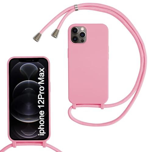 MBSLFY Silikon Handykette für iPhone 12 Pro Max Necklace Hülle mit Band, Verstellbarer Halskette Handyhülle, Handyhülle für zum Umhängen, Case mit Schnur, Rosa von MBSLFY