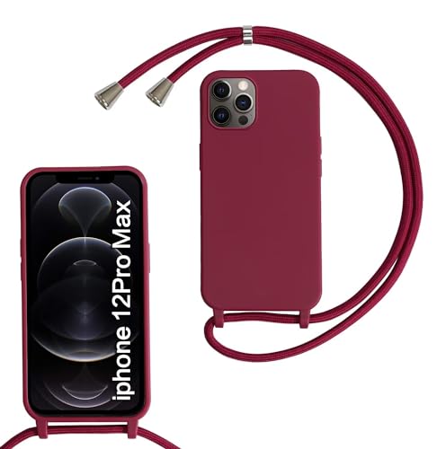 MBSLFY Silikon Handykette für iPhone 12 Pro Max Necklace Hülle mit Band, Verstellbarer Halskette Handyhülle, Handyhülle für zum Umhängen, Case mit Schnur, Rot von MBSLFY