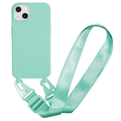 MBSLFY Silikon Handykette für iPhone 13 Hülle mit Band,Verstellbarer Halskette Handyhülle,Necklace Hülle mit Band, Handyhülle für zum Umhängen,Case mit Schnur,Minz grün von MBSLFY