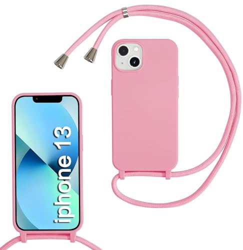 MBSLFY Silikon Handykette für iPhone 13 Necklace Hülle mit Band, Verstellbarer Halskette Handyhülle, Handyhülle für zum Umhängen, Case mit Schnur, Rosa von MBSLFY