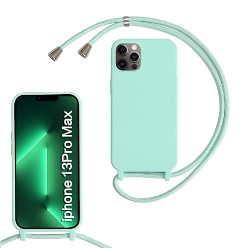 MBSLFY Silikon Handykette für iPhone 13 Pro Max Necklace Hülle mit Band, Verstellbarer Halskette Handyhülle, Handyhülle für zum Umhängen, Case mit Schnur, Minz grün von MBSLFY