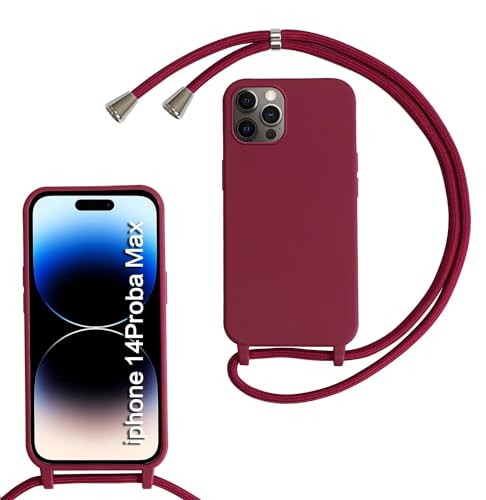 MBSLFY Silikon Handykette für iPhone 14 Pro Max Necklace Hülle mit Band, Verstellbarer Halskette Handyhülle, Handyhülle für zum Umhängen, Case mit Schnur, Rot von MBSLFY
