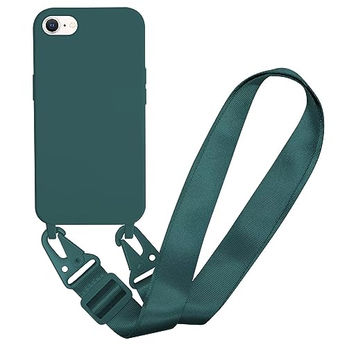 MBSLFY Silikon Handykette für iPhone 6/6S/7/8/SE 2020/SE2 Hülle mit Band,Verstellbarer Halskette Handyhülle,Necklace Hülle mit Band, Handyhülle für zum Umhängen,Case mit Schnur,Dunkel grün von MBSLFY