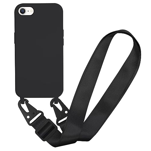 MBSLFY Silikon Handykette für iPhone 6/6S/7/8/SE 2020/SE2 Hülle mit Band,Verstellbarer Halskette Handyhülle,Necklace Hülle mit Band, Handyhülle für zum Umhängen,Case mit Schnur,Schwarz von MBSLFY