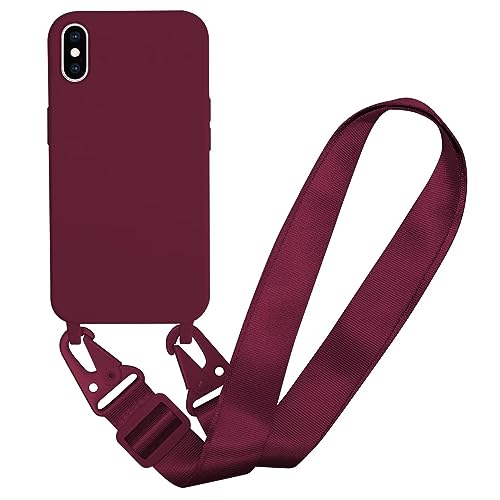 MBSLFY Silikon Handykette für iPhone X/XS Hülle mit Band,Verstellbarer Halskette Handyhülle,Necklace Hülle mit Band, Handyhülle für zum Umhängen,Case mit Schnur,Rot von MBSLFY