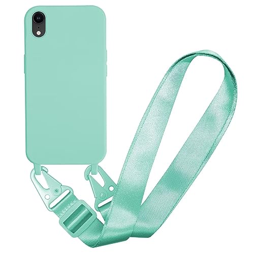 MBSLFY Silikon Handykette für iPhone XR Hülle mit Band,Verstellbarer Halskette Handyhülle,Necklace Hülle mit Band, Handyhülle für zum Umhängen,Case mit Schnur,Minz grün von MBSLFY