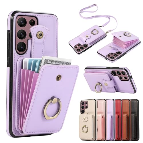 MBSLFY für iPhone 11 Handyhülle, Flip Case Lederhülle Magnetverschluss Brieftasche, Hülle Ring-Ständer Kartenschlitze Standfunktion Modische Tasche - Lila von MBSLFY