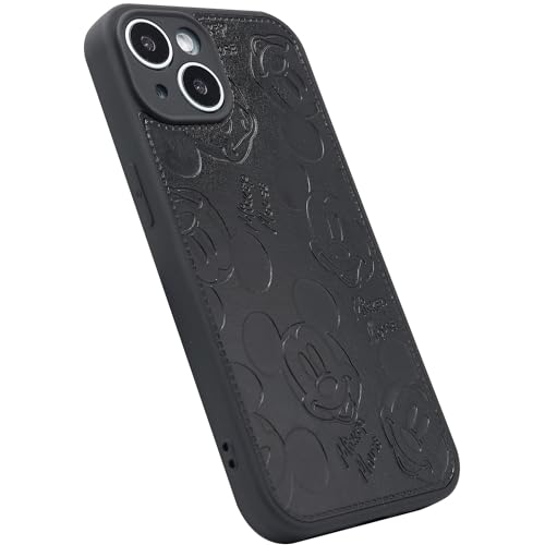MC Fashion Schutzhülle für iPhone 15, 15,5 cm (6,1 Zoll), süßes Cartoon-Micky-Maus-Design, einfarbig, PU-Leder, weiche TPU-Schutzhülle für iPhone 15, 15,5 cm (6,1 Zoll) 2023, Schwarz von MC Fashion Group, Inc