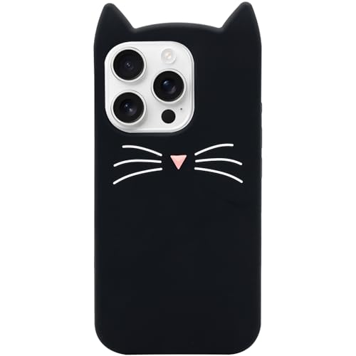 MC Fashion Süße 3D-Katzenohren-Schnurrhaar-Schutzhülle aus weichem Silikon für Teenager, Mädchen, Damen, kompatibel mit iPhone 16 Pro 6,3 Zoll (16 cm) 2024, Schwarz von MC Fashion Group, Inc