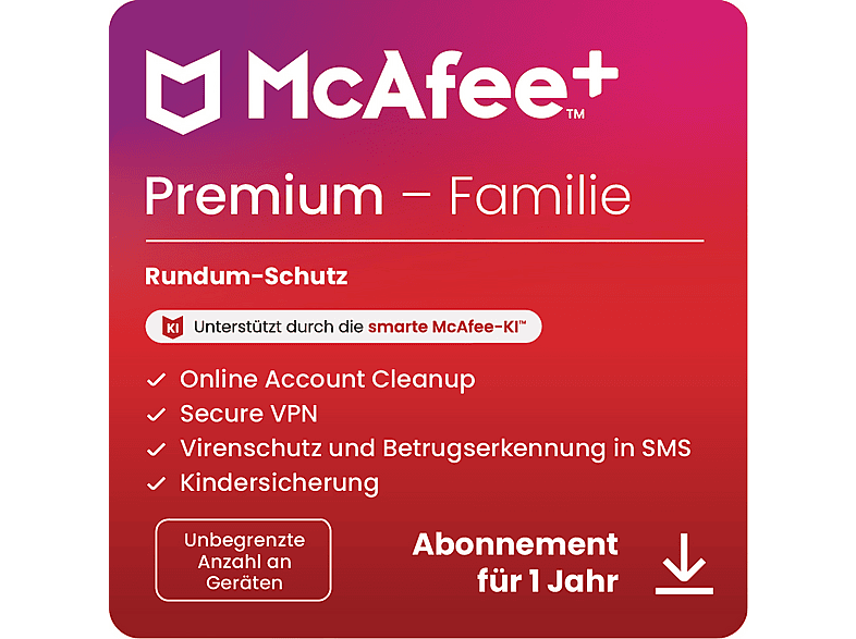 McAfee+ Premium Familie, Antivirus und Internet-Sicherheitssoftware für unbegrenzte Anzahl an Geräten, 1-Jahres-Abo - [Multiplattform] von MCAFEE