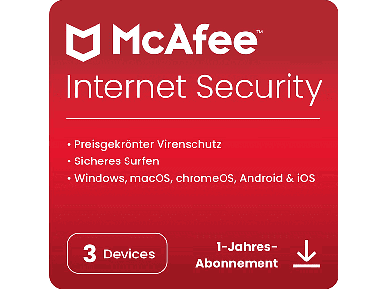 McAfee Internet Security 3 Geräte, 1 Jahr, Download Code - [PC, iOS, Mac, Android] [Multiplattform] von MCAFEE